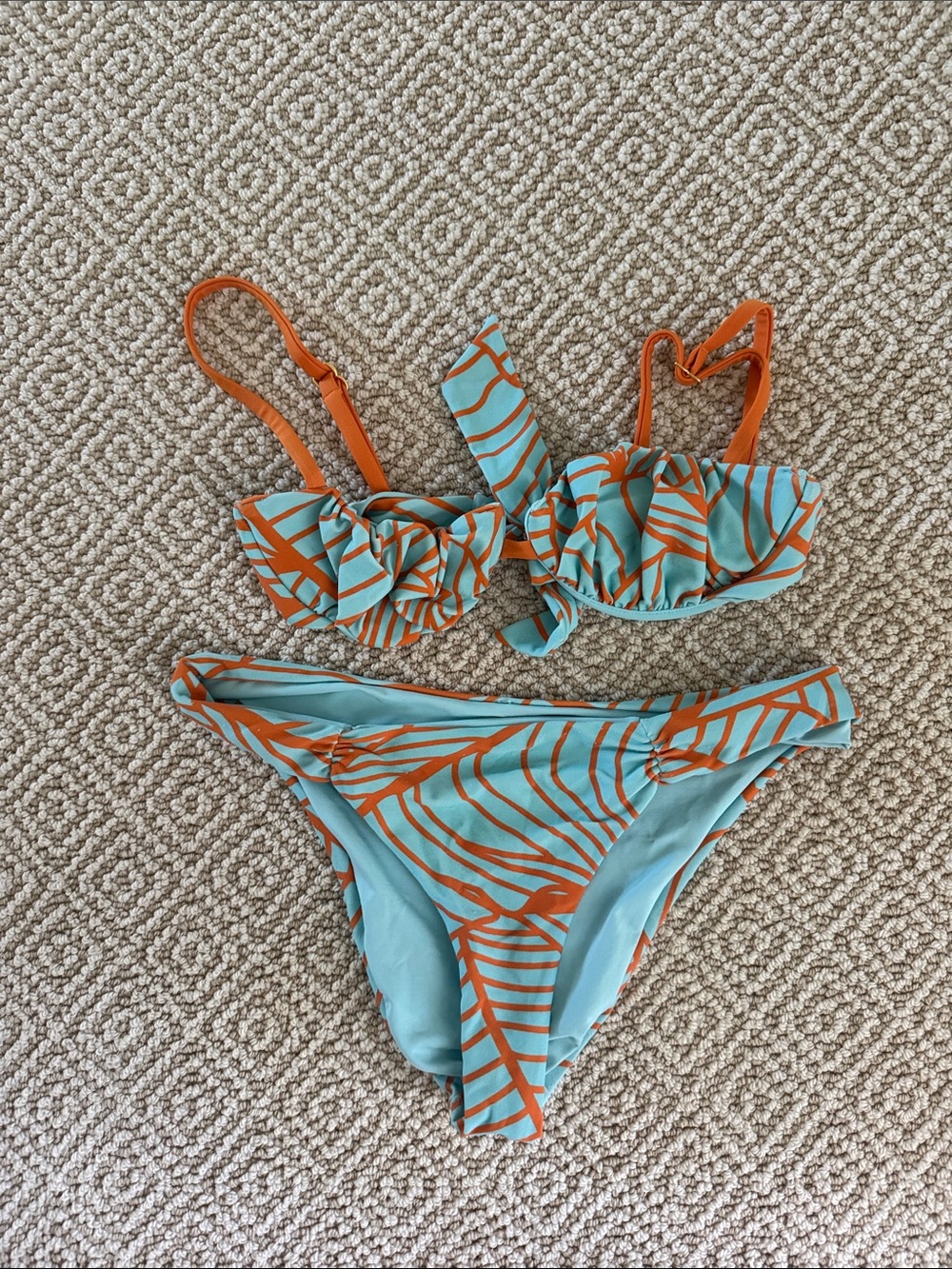 Turquoise and Orange Patterned Women's Bikini Set